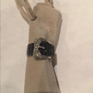 JS 925 sterling silver & black diamond 3/4 carat ring size 8